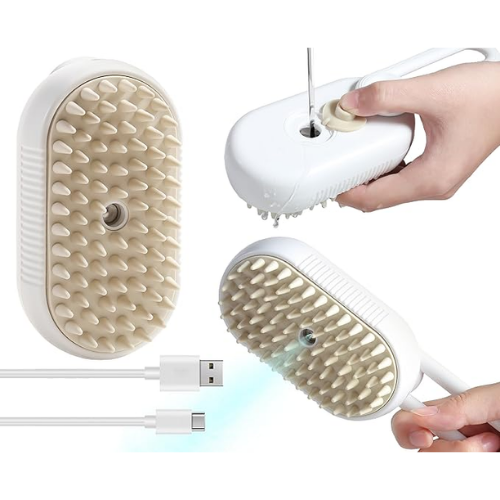 3-in-1 Steam Brush with Steamer - Suitable for Cats, Dogs and All Pets (White)