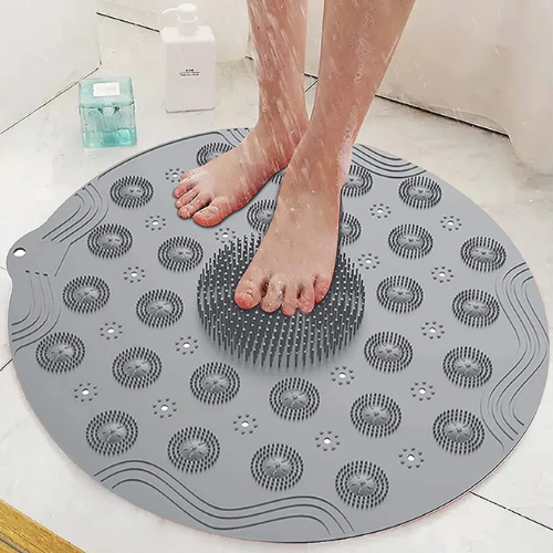 Bathroom Mat Non-Slip Suction Cup Round Silicone Bath Soft Shower Carpet